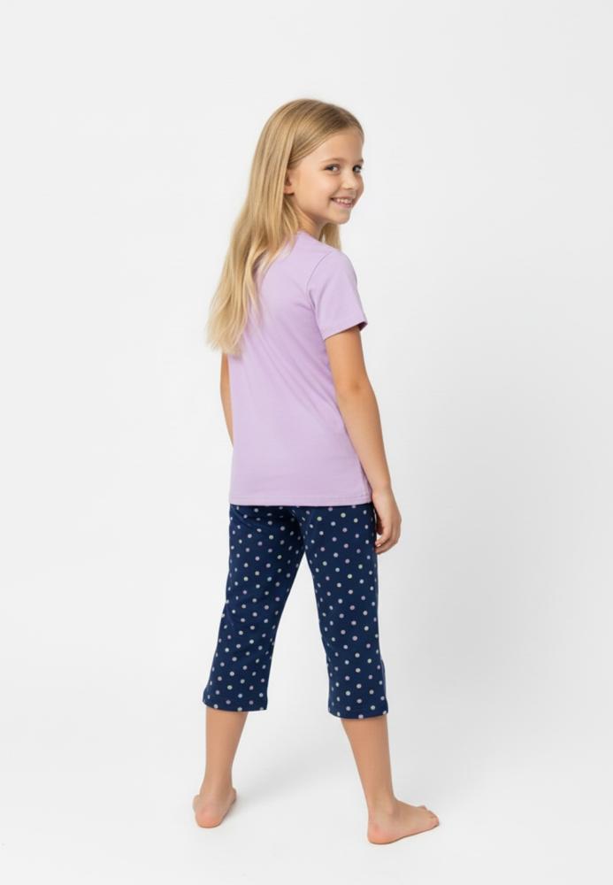 Pijama copii cu maneca scurta si pantaloni 3/4,culoare mov, Engros